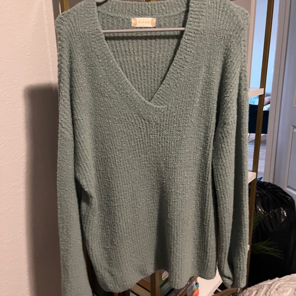 V-Neck Knit Sweater in Sage Green